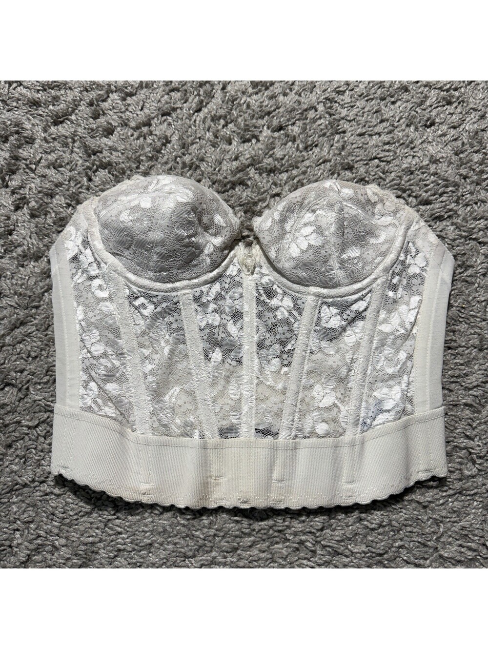 Vintage JCPenny Adonna Bustier Corset White Lace Lingerie Strapless Bridal 34A